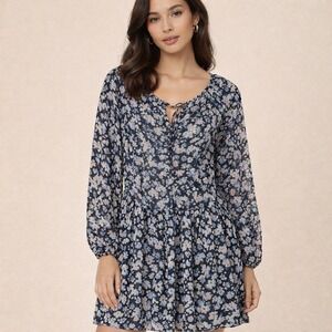 H&M Floral Sheer Dress XS S Balloon‎ Sleeves Boho Cottagecore Prairie Romantic